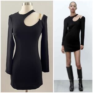 Zara Cutout Chain Mini Dress Small Whimsigoth Vamp Witchy Dark Romantic NEW